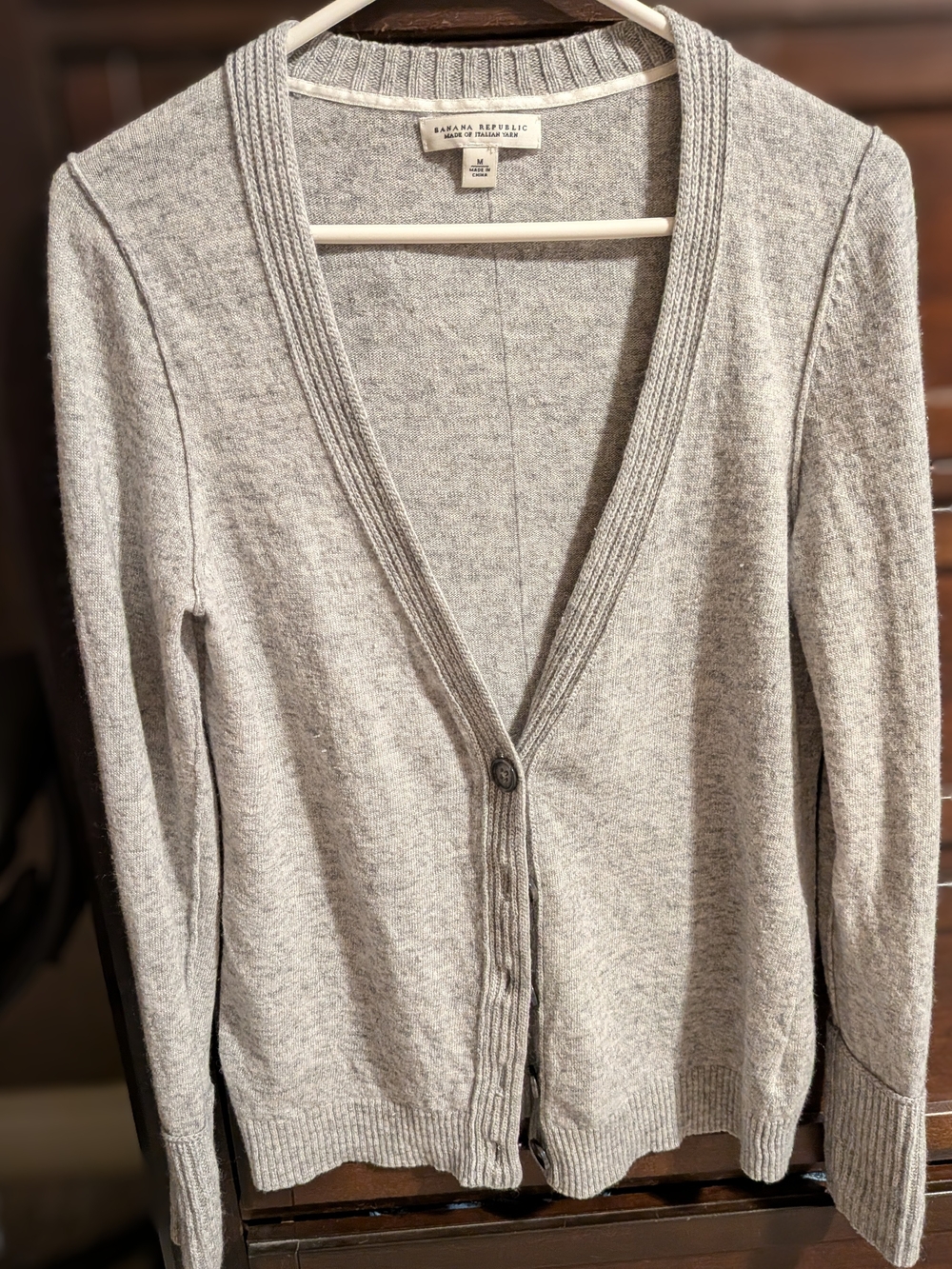 Banana Republic Light Gray V-Neck Button-Up Cardigan